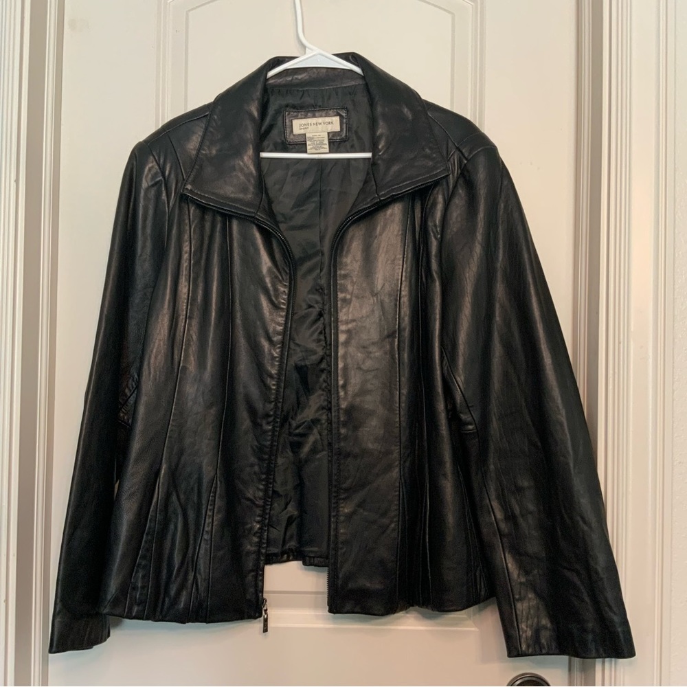 Jones New York Woman’s Sports Butter Soft Leather Jacket Black XL